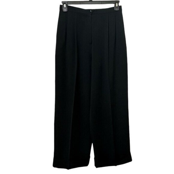 Vtg Mugler Womens 46? Dress Pants Wide Leg Cuffed Pleated Trousers France Black - Picture 1 of 8